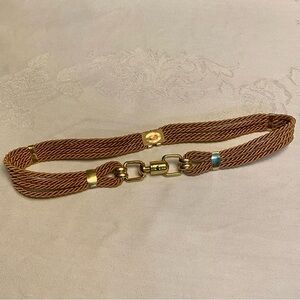 Vintage belt, made in Italy, camel tone rope belt with gold tone accents. Great!